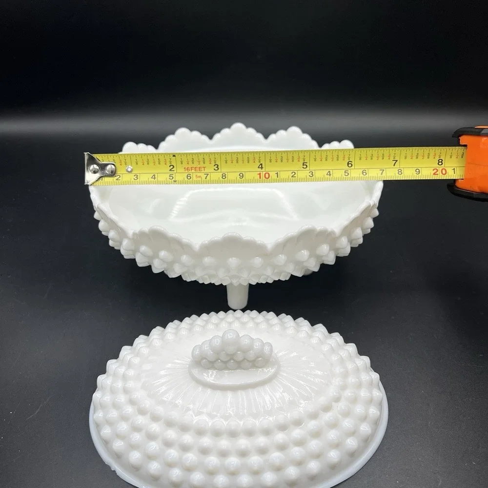 VTG Fenton White Milk Glass Hobnail Oval Footed‎ Covered Candy Dish with Lid